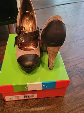 Camden High-Heel Mary Jane Pump in Brown and Tan